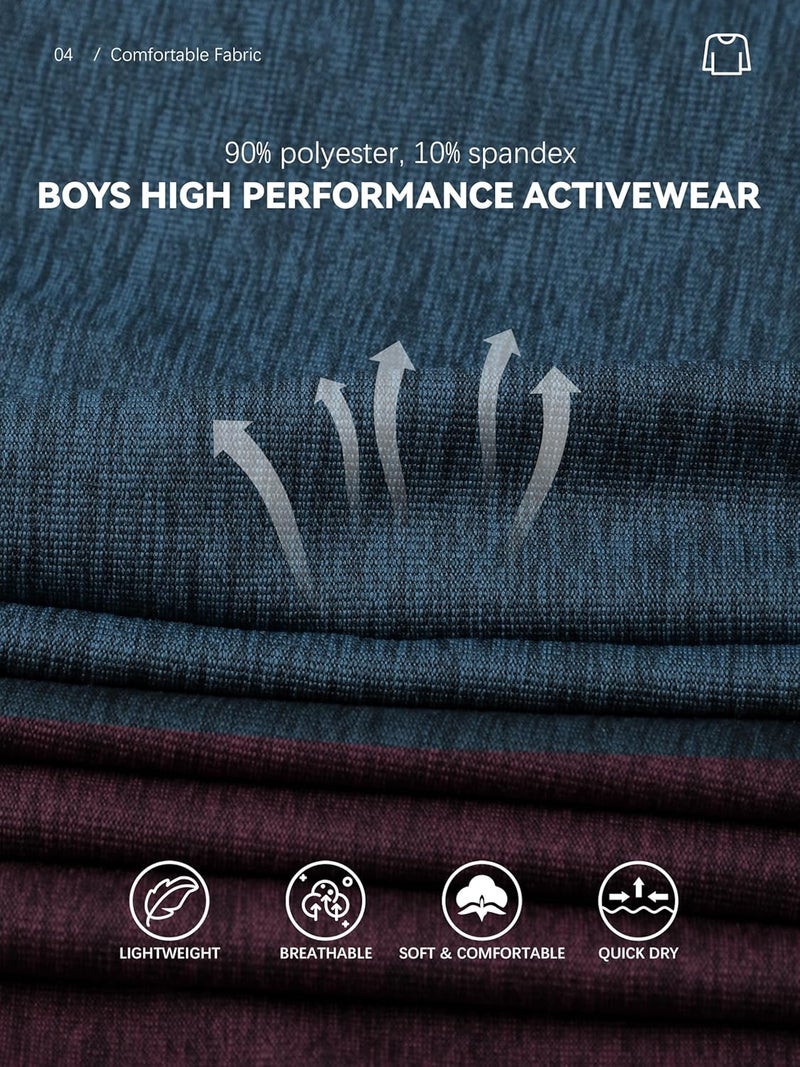 HXP 4 Pack Boys Long Sleeve Shirts Dry Fit Athletic T Shirts Boys' Activewear Quick-Dry Clothes Tees for Youth Teens - Image 3